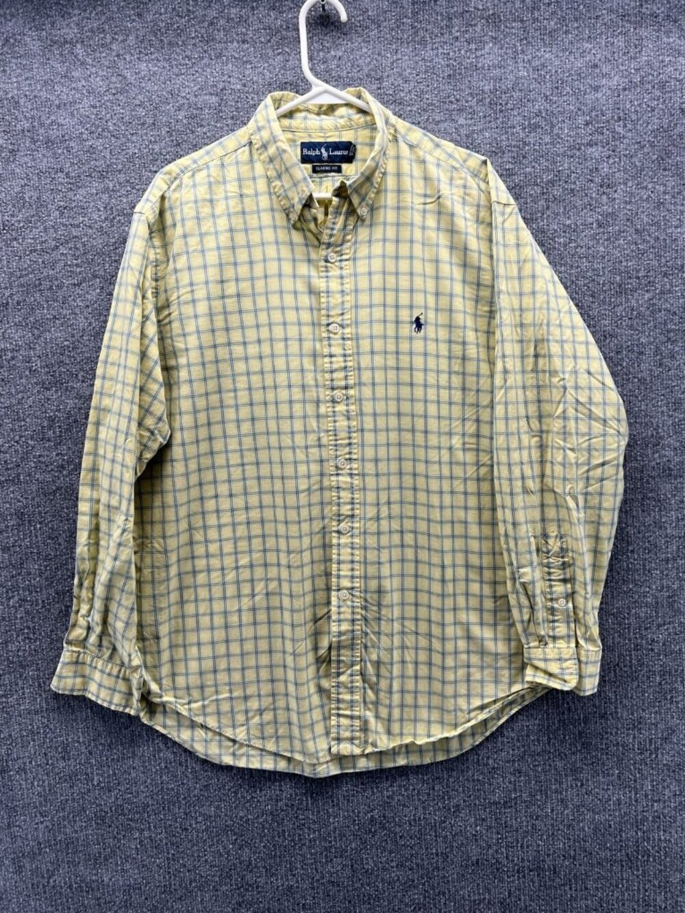 Ralph Lauren Shirt Men Large Yellow Check Long Sleeve Button Up Cotton Woven
